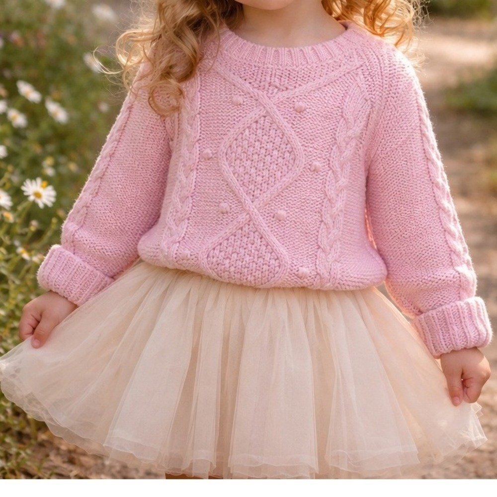 Baby Gap Pink Cable Knit Chunky Sweater Cotton 3 Years Pastel‎ Cottage Core Warm